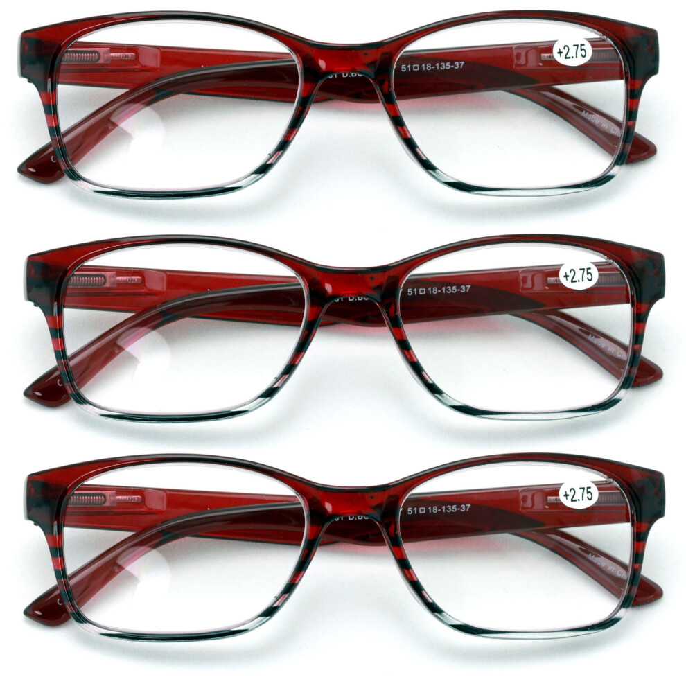 3 Pairs Classic Readers With Spring Hinge - Reading Glasses RX Magnification Maroon Purple Blue Men Or Women