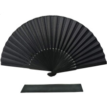 Leque dobrável de tecido de seda preto com estojo, varetas de bambu, estilo chinês vintage, ideal para presentear meninas e mulheres em casamentos