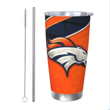 Copo térmico de aço inoxidável de 590ml com tampa e canudo, tema do time de futebol americano Broncos - Compatível com bebidas quentes e frias,