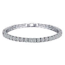 Pulseira de corrente de tênis com zircônia cúbica de uma fileira, joia unissex em latão/cobre com fecho em prata.