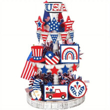Conjunto de bandejas decorativas de vários andares para o 4 de julho da Karymi, artigos de festa patriótica vermelha para o Dia da Independência,