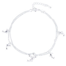 Pulseira de tornozelo com tema oceânico, em prata de lei, ajustável, com golfinhos, ideal para presente de Natal. Joia com golfinhos para mulheres