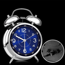 Twin Bell Alarm Clock, 4" Vintage Silent Non-Ticking Loud Rechargeable Clock with Light, Compatible with Bedroom Decor