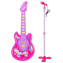 Electric Guitar Kit Toy Play Set with Microphone, Wireless Amp, AUX. Educative Beginner Musical Instrument Set for All Children (Pink)