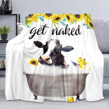 Cow Throw Blanket, Green Leaves Yellow Sunflower, Yellow Duck Farm Animal, White Cozy Warm Soft Lightweight Fuzzy Flannel Fleece for Couch Sofa