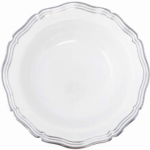 VEZEE Aristocrat Collection Plastic Soup Bowls White & Silver 12 oz Pack of 100