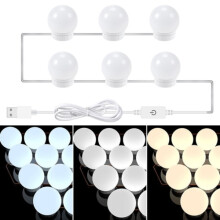 3-color temperature mirror front light USB single bathroom makeup light bulbs, power source: 6 LEDs