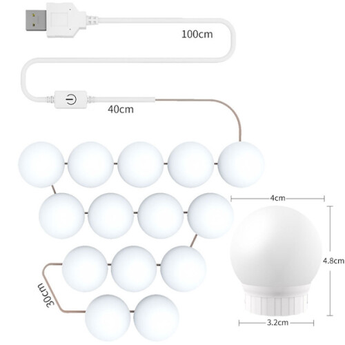3-color temperature mirror front light USB single bathroom makeup light bulbs, power source: 6 LEDs 2