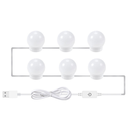 3-color temperature mirror front light USB single bathroom makeup light bulbs, power source: 6 LEDs 1