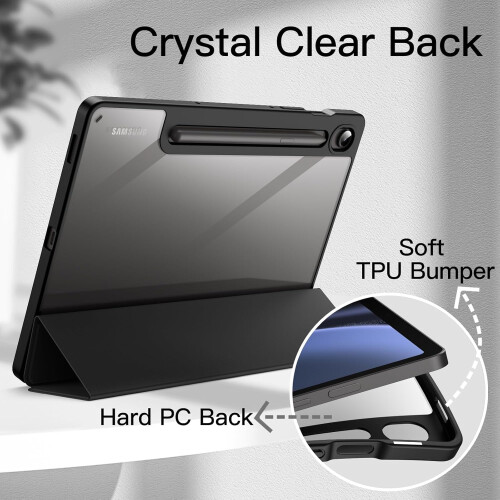 Capa compatível com Samsung Galaxy Tab S9FE de 10,9 polegadas com suporte para S Pen, parte traseira rígida transparente em policarbonato, 2