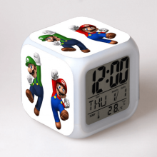 HANNTAOO Digitaler Wecker für Kinder, Cartoon-Mario-Motiv, 7-farbige LED, Thermometer, Nachtlicht, Geschenk für Jungen und Mädchen HTNL#1074