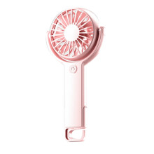Ventilateur portable mini rechargeable par USB, rose, idéal pour bureau ou dortoir. 5 vitesses réglables.