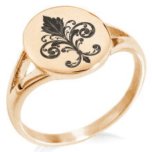 Rustfrit stål udsmykket Fleur De Lis minimalistisk oval toppoleret statement signetring
