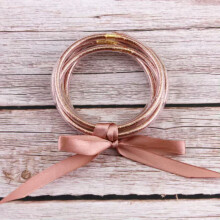 RSAMD Glitter Rainbow Beaded Bracelet Set with Gold Clasp & Ribbon All Weater Bangles-45CM-Rose Gold