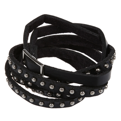 2X Unisex Punk Rock Πολυστρωματικό Βραχιόλι με Πριτσίνια και Στήριγμα, Μαύρο 2