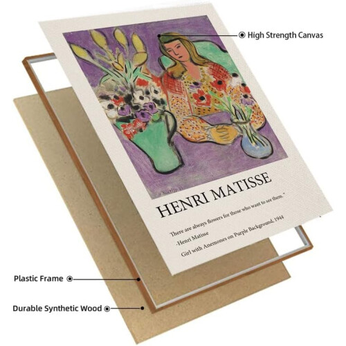 Τέχνη τοίχου σε καμβά Henri Matisse: Κορίτσι με ανεμώνες, μωβ φόντο (1944) - Μοντέρνα 1