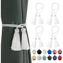 NANAHuang2Pack Fermacravatte per tende fatti a mano, decorativi con nappe (rosso, confezione da 2)