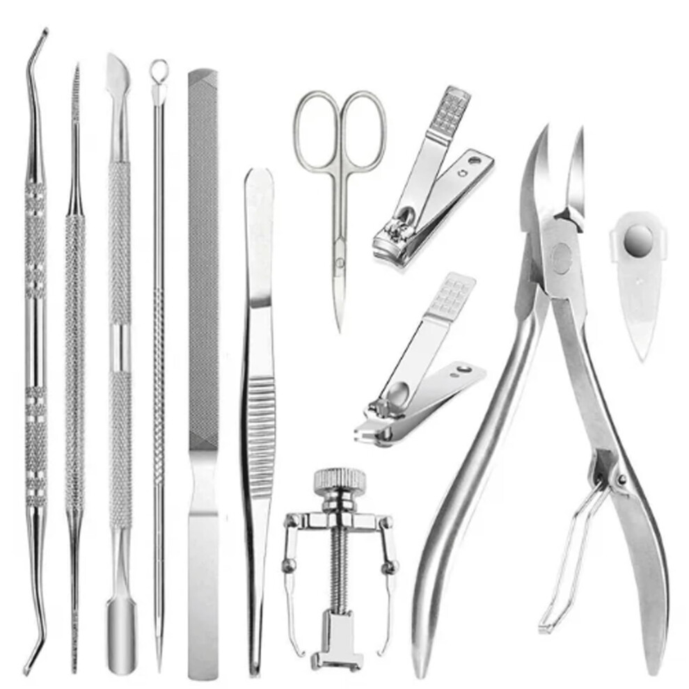 Nail Clipper Set 12pcs Stainless Steel Pedicure Kit for Ingrown Toenail Removal and Grooming