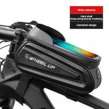 Borse anteriori per bicicletta Prettyui, impermeabili, da montare sul tubo orizzontale del manubrio, con supporto per telefono e schermo touch.