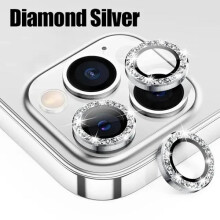 3pcs Glitter Camera Lens Protector Compatible with iPhone 15 14 13 11 Pro Max Plus, Tempered Glass Flash Silver for iPhone 12 13 11 Pro Max