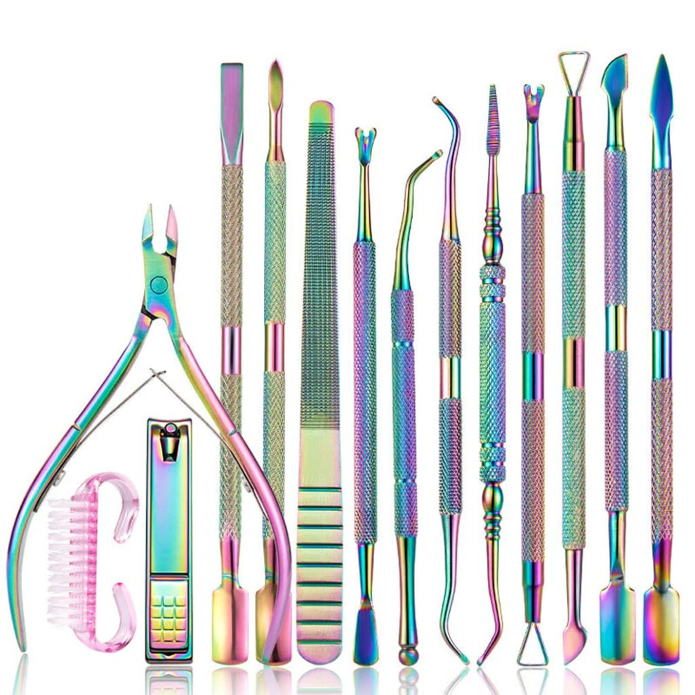Stainless Steel Nail Cuticle Pusher and Cleaner with AntiSlip Grip for Manicure Pedicure