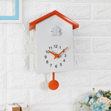 Modern Cuckoo Clock with Adjustable Volume Beeps, Battery Operated for Living Room Home Decor (White+Orange)