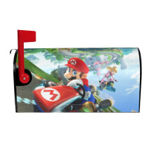 Cartoon Super Mario Magnetic Mailbox Cover 25.5x21 in, Winter Christmas Dust-Proof Letterbox Cover for Home Decor