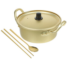 1 Set Korean Ramen Pot with Lid, Spoon & Chopsticks, 6inch/16cm Double Handle Noodle Pot, compatible with ramen cooking