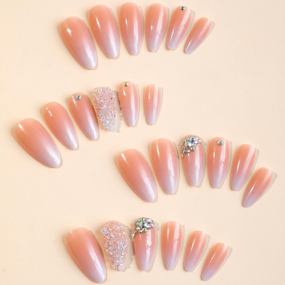 Pink Press On Nails Set 24Pcs Acrylic Gel Fake Nails With Gradient Design And Longlasting Wear