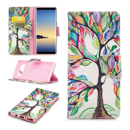 Capa compatível com Samsung Galaxy Note8 com estampa elegante de folhas coloridas multicoloridas.