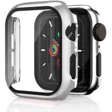 Glas-Displayschutzfolie + Bumper-Hülle kompatibel mit Apple Watch 44 mm/40 mm, für Series 6/5/4/3/SE, Silber