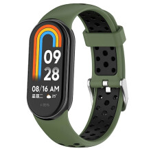 Curea de mână din silicon cu dop din oțel, verde armată, negru, verde armată, negru, compatibilă cu Xiaomi Mi Band8