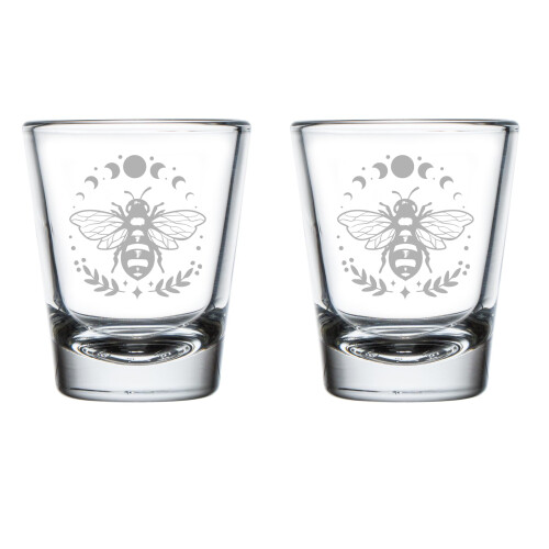 Conjunto de 2 copos de dose de 50ml (1,75oz) com abelha e lua.