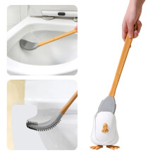 Escova de vaso sanitário SUSUchens com design de pintinho de desenho animado, suporte de parede, cabeça flexível, cabo longo, feita de silicone,