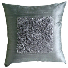 Capas de almofada decorativas com zíper, 40x40cm, em seda prateada, para sofá, com bordado em fita de cor sólida, estilo vintage moderno.