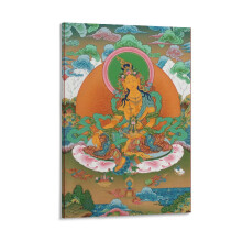 Pictură tibetană Thangka cu Tara galbenă pe pânză, poster de artă de perete de 12x18 inci, imprimare de imagine în sul pentru camera de zi și