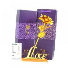 Prettyui Meldel24K Folie Vergulde Roos Valentijnsdag Cadeau Liefdesroos Kunstmatige Liefdesroos met Gouden Voetstuk Bruiloft Decoratie Kunstbloemen,