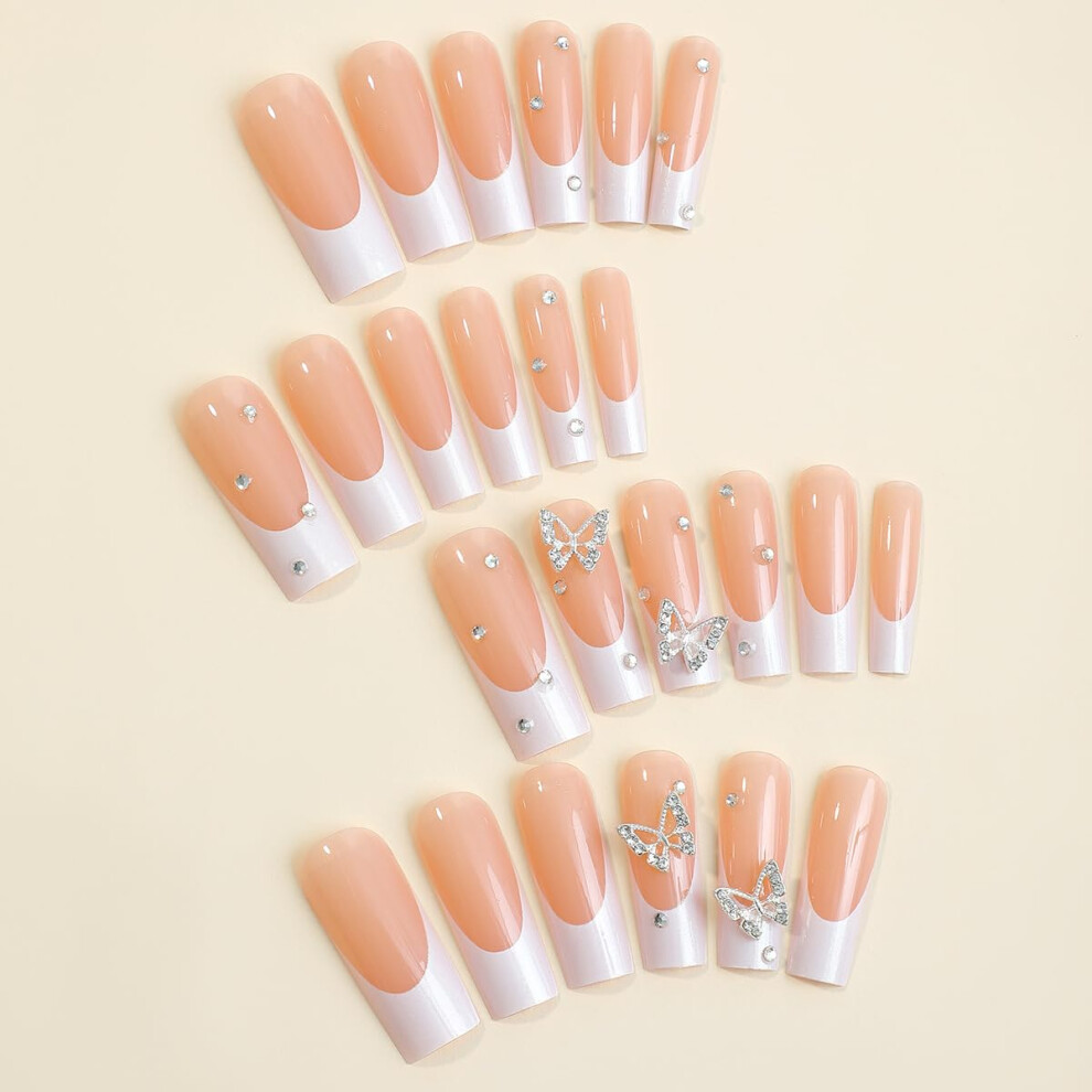 Pink Press On Nails Set 24pcs  Reusable Acrylic Fake Nails with Multiple Sizes and Salon Quality