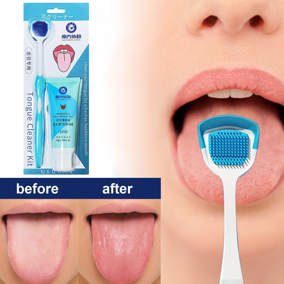 Tongue Cleansing Gel, Tongue Cleaner Brush Kit, Scraper, Fight Bad Breath, Oral Deodorant, Fresh Mint, Odor
