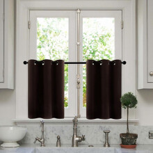 Blackout Tier Curtains 36" Room Darkening, Kitchen/Bathroom Short Brown Cafe Curtains, 2 Panels, Grommet Top, Triple Weave