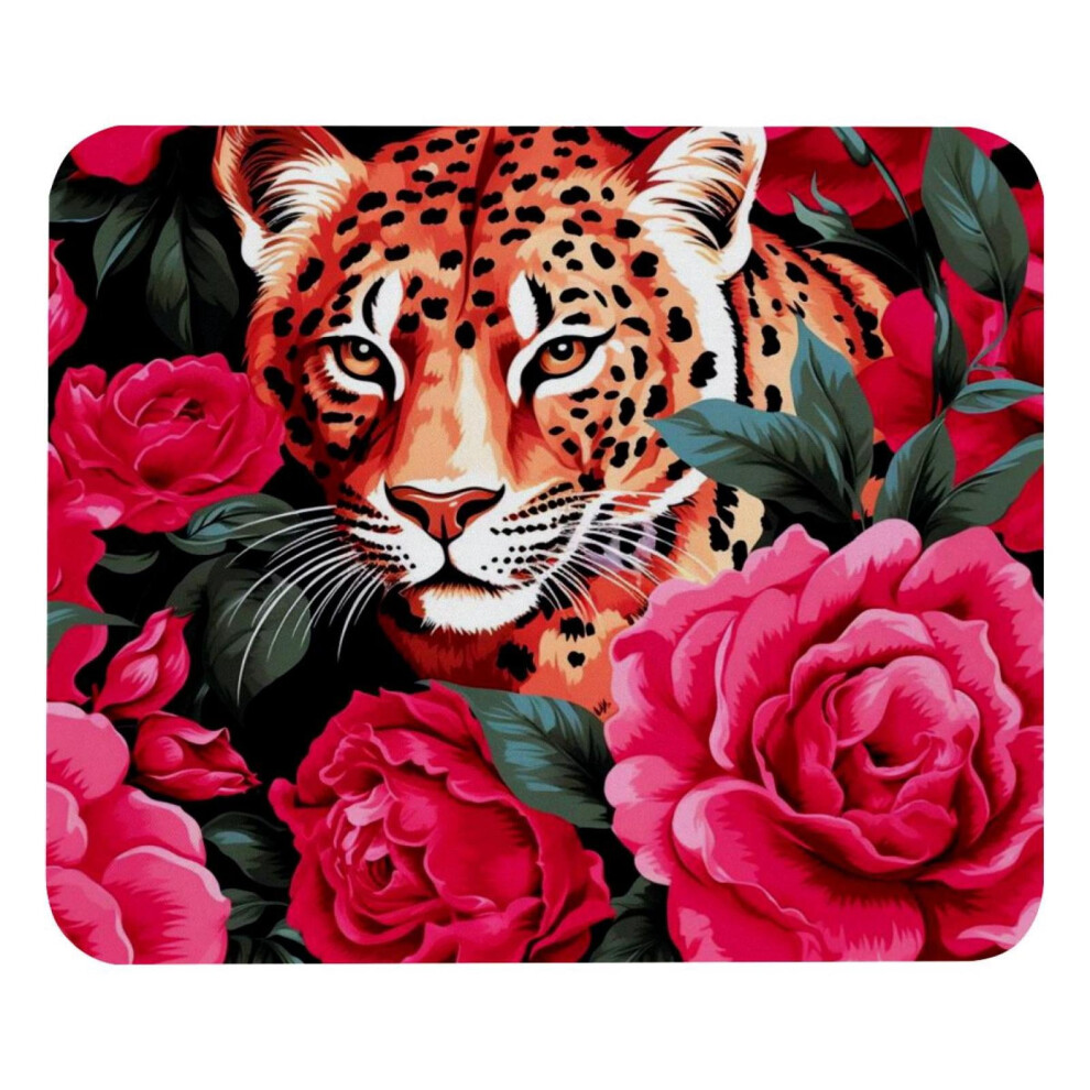 Square Mouse Pad, Non-Slip Rubber Base Computer Mousepad For Office Laptop - Roses Leopard Pink 9004841015132
