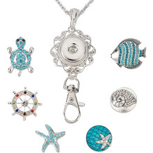 1Box 6Pcs Ocean Office Lanyards ID Lanyard Badge Holder Making Kit Summer Sea Hawaii Turtle Starfish Snap Button Lanyards