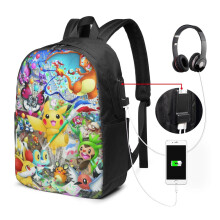Plecak podróżny na laptopa Pokemon, wodoodporna torba antykradzieżowa z portem ładowania USB, 17-calowy plecak biznesowy na komputer dla kobiet,