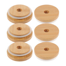 6 Pcs Wood Reusable Mason Jar Lids Kitchen Things Glass Sealing Bamboo Ordinary