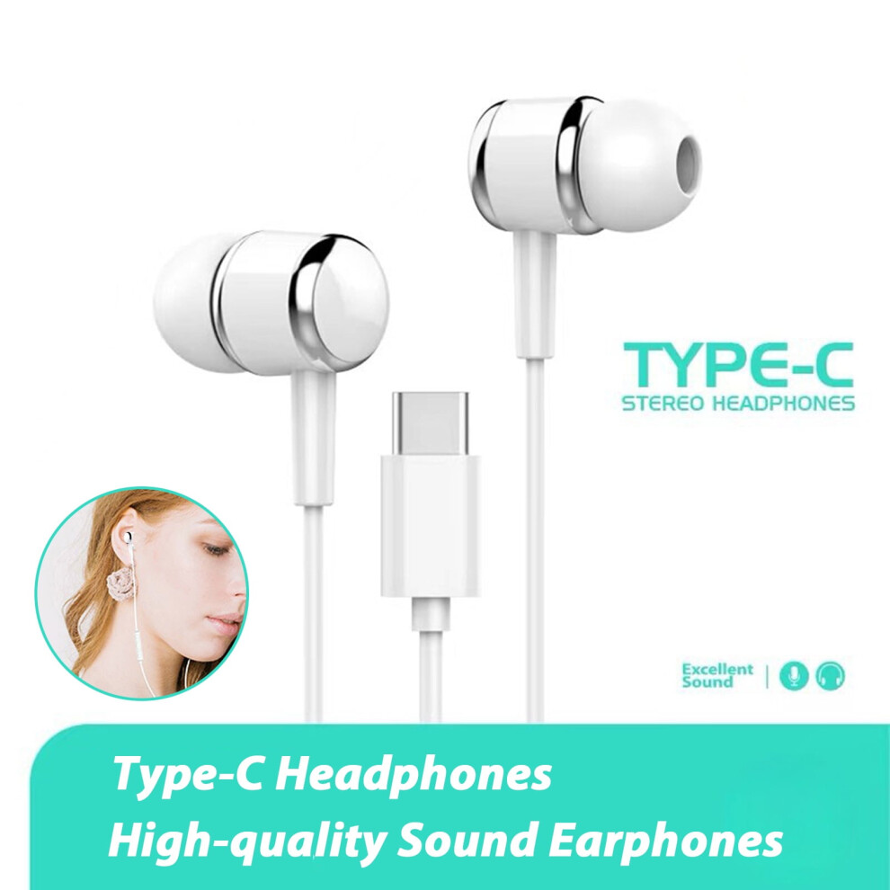 Susuchens Wired Earphones With Mic Hifi Sound Quality Wired Headphone Type-C Plug In-Ear Earbuds For Music Call White 9340258926792