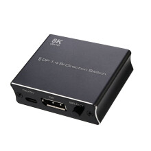Conmutador DP 8K DisplayPort 1.4 bidireccional, convertidor 2x1/1x2, compatible con 4K a 120 Hz y 8K a 30 Hz para múltiples pantallas.