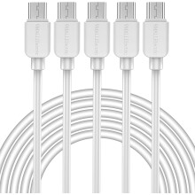 Micro-USB-kabel (5 stuks, 3 meter) voor Android-oplader, lange micro-USB-oplaadkabel voor Android-telefoons