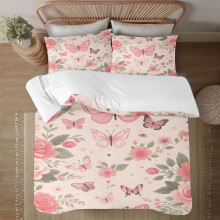 Ensemble de couette Comfort 3 pièces à motifs papillons, comprenant une couette douce à motifs papillons et fleurs et deux taies d'oreiller,