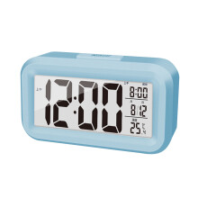 Sveglia a LED QTBIUQ da 4,3" con temperatura, controllo della luminosità, calendario, funzione snooze, alimentazione a batterie - Azzurro