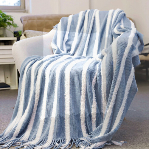 Knitted Blanket Bed End Blanket Bed Sofa Blanket Striped Blanket, Blankets & Throws 2